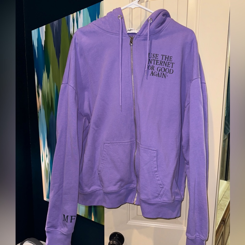 The Mayfair Group Use the Internet for Good Again Zip Up Purple Hoodie